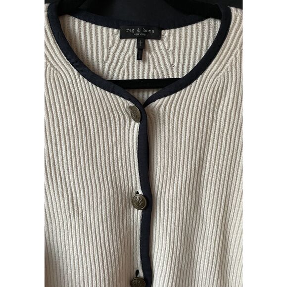 New Rag & Bone Nancy  Cardigan Ivory  Wool-Blend Ribbed Knit Size Large - Picture 5 of 6